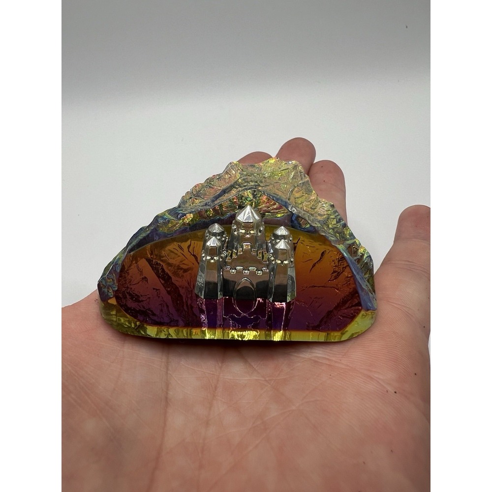 Vintage German Iridescent Glass Castle Paperweight Fantasy Art Glass Decor